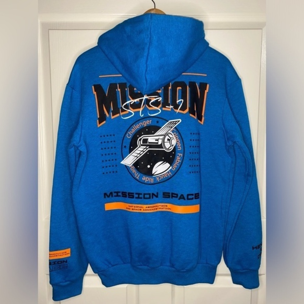 NASA Hyper Space 1983 Challenger Mission Space Blue Hoodie Sweatshirt Small